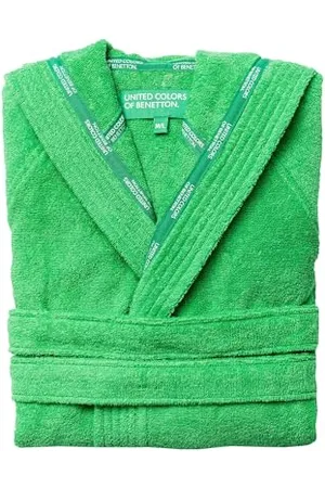 Benetton Bathrobe with Hoodie L/XL 360GSM 100% Cotton Green Rainbow BE Accappatoio, , Unisex-Adulto
