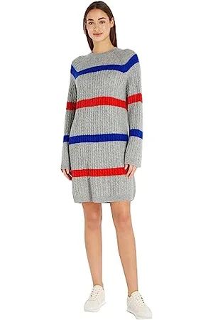 Tommy Hilfiger Abito Donna Soft Wool C-Neck Maniche Lunghe, Multicolore (Soft Wool Stripe Horizontal), S