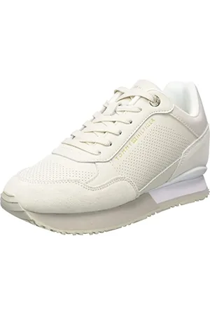 Tommy Hilfiger Knitted Wedge Sneaker FW0FW06552, Corsa Donna, Beige (Feather White), 40 EU