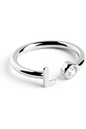 SINGULARU Anello Personalizzato Letter Spark. Regolabile. Argento Sterling 925 con Finitura Placcata Rodio. Taglia Unica. Gioielli da Donna. Lettera L