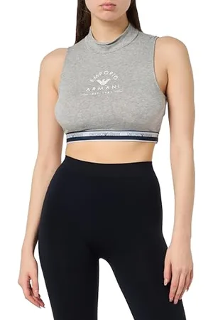 Emporio Armani Iconic Stretch Cotton Logoband Loungewear Crop Top, T-Shirt Donna, (Light Grey Melange), M