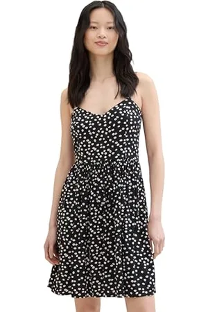 TOM TAILOR 1042013 Vestito, Black Flower 35491-Stampa Minimal, L Donna