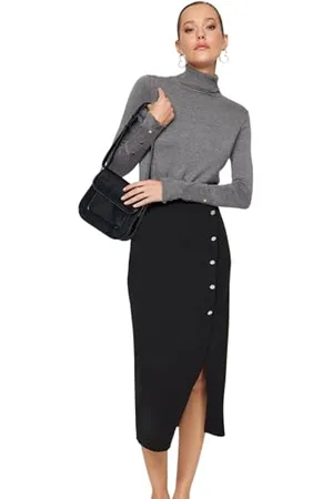 Trendyol Damen Gerade Midi Stift Rock Gonna, Black, XS da Donna
