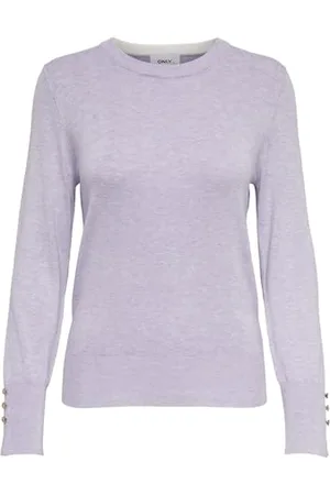 ONLY Onljulie Life LS Detail O-Neck CC Knt Maglione, Colore Viola Pastello/Dettaglio: mélange, L Donna