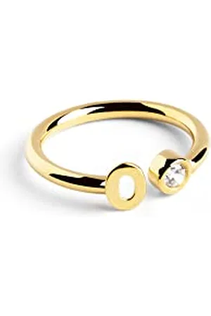 SINGULARU Anello Personalizzato Letter Spark. Regolabile. Argento Sterling 925 con Finitura Placcata 18Kt. Taglia Unica. Gioielli da Donna. Lettera O