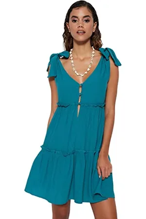 Trendyol Regular Fit Woven Dress Women Beachwear Midi Shift Abito in Tessuto dalla vestibilità Regolare, , 34 Donna