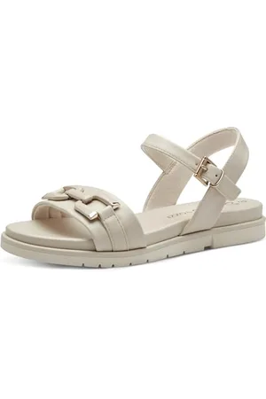 Marco Tozzi Sandali Donna Bassi con Cinturino Regolabile Vegani, Beige (Cream), 40 EU