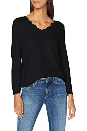 ONLY Onljulie L/s V-Neck Pullover Ex Knt Felpa, (Black Detail: Black Lace), Small Donna
