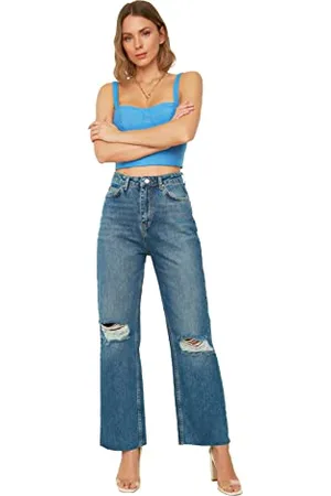 Trendyol Torn Detailed High Waist Wide Leg Jeans, 38 da Donna