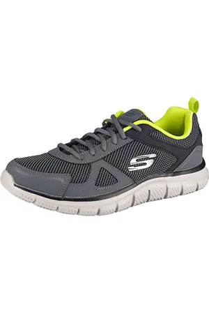 Skechers Track Bucolo, Scarpe running Uomo, Charcoal Black Leather Mesh Lime Trim, 41 EU