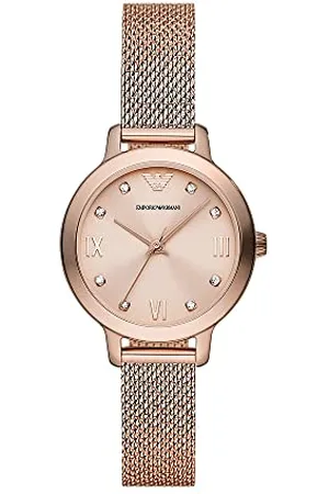 Emporio Armani Orologio Donna, Movimento a Tre Lancette, Cassa in Acciaio Inossidabile Riciclato da 32 mm in Oro Rosa (Almeno 50%) con Cinturino a Maglia in Acciaio Inossidabile, AR11512