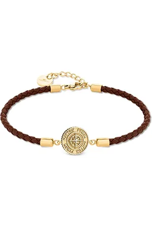 Fynch-Hatton Bracciale in pelle con parte centrale Northstar in acciaio inox, 18 cm, Acciaio inossidabile, Nessuna pietra preziosa