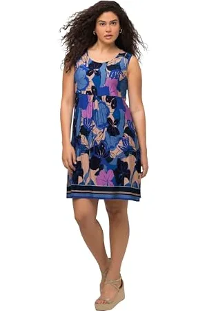 Ulla Popken Abito in Jersey, Floreale, Cucitura Impero, Girocollo, Senza Maniche Vestito, , 60-62 Donna