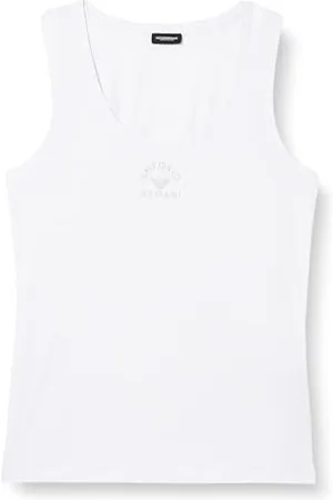 Emporio Armani Stretch Cotton Studs Loungewear Tank, T-Shirt Donna, (White), XL