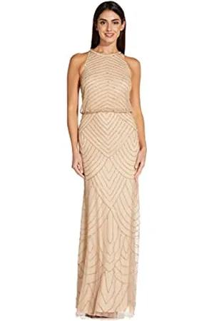 Adrianna Papell Abito da Donna con Allacciatura al Collo Vestito per Occasioni Speciali, Champagne/Oro, 46