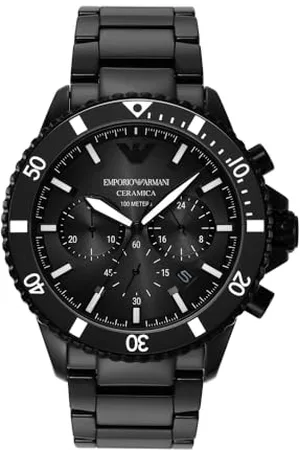 Emporio Armani Orologio cronografo da uomo, in ceramica, con cassa da 43 mm, Nero (Black)