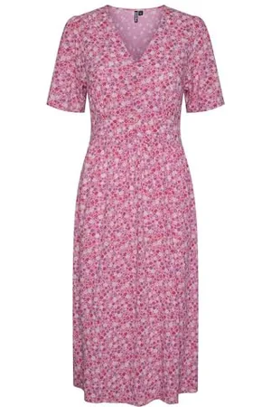 Pieces® Pctala SS Midi Dress Noos BC Vestito, Rosa Acceso/AOP: Multi Fiore, M Donna