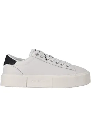 Tommy Hilfiger Donna Sneakers con Suola Alta in Pelle, Bianco (Ecru/Black), 37