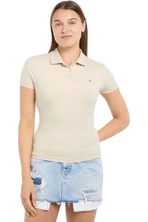 Tommy Hilfiger Maglietta Polo Maniche Corte Donna Tjw Slim Essential Polo SS Slim Fit, Avorio (Newsprint), L