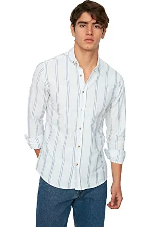 Trendyol Herren Slim Fit Button Kragen Dünnes Gestreiftes Hemd Maglietta, , M Uomo