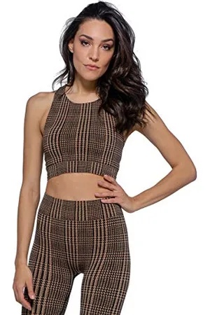 Heart And Soul Top Sportivo Donna Collezione Houndstooth | Abbigliamento Sportivo Donna | Reggiseno Sportivo Donna | Made in Italy | Seamless | HS Sportswear | Colore Black/Camel | Taglia M/L