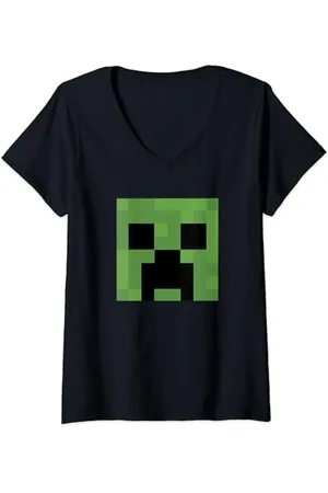 Minecraft Creeper Big Face Maglietta con Collo a V