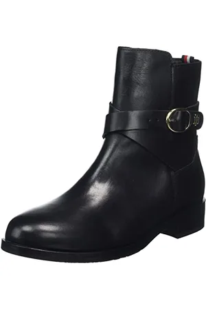 Tommy Hilfiger TH Belt Flat Boot FW0FW06753, Stivale Basso Donna, (Black), 36 EU
