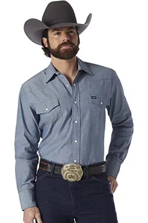 Wrangler Camicia da uomo, modello cowboy, a maniche lunghe, blu slavato Chambray Blue Large