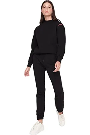 Trendyol Herren Mittlerer Bund Standard Jogginghose Pantaloni della Tuta, Black, S da Donna