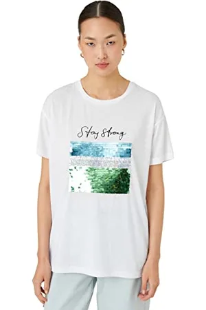 Koton Maglietta Girocollo a Maniche Corte con Lettera Stampata T-Shirt, (000), XL Donna