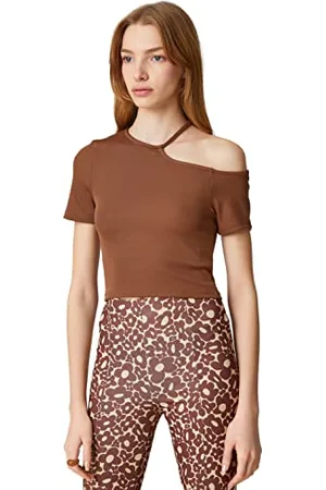 Koton Crop-Maglietta One Shoulder Short Sleeve Ribbed T-Shirt, (517), M Donna