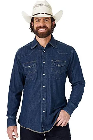Wrangler Camicia da Lavoro Western con Bottoni Automatici, a Maniche Lunghe, Finitura slavata, , XXL Uomo