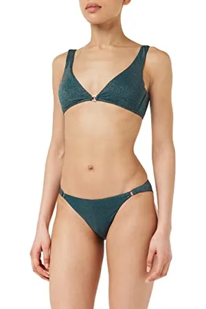 Emporio Armani Bikini da Donna in Lurex Testurizzato Yarn a Triangolo e Lettera Set, Verde Tropicale, S