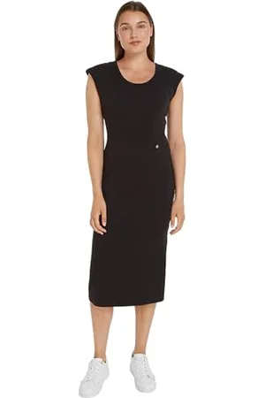 Tommy Hilfiger Slim Rib Drs Midi cap Sleeve WW0WW41273 Vestiti Aderenti, (Black), L Donna