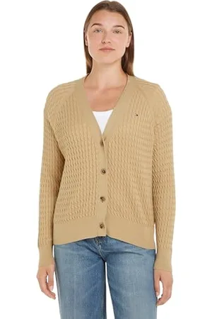 Tommy Hilfiger Giacca in Maglia Cardigan Donna V-Neck con Bottoni, (Harvest Wheat), S