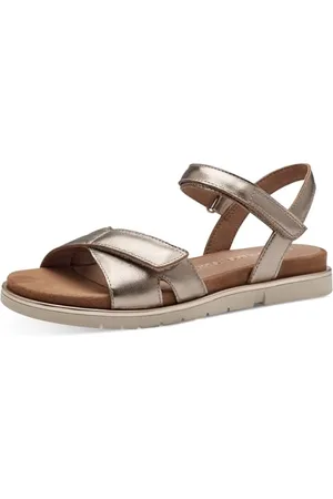 Marco Tozzi Sandali Donna Bassi in Pelle con Chiusura a Strappo, (Rose Metallic), 37 EU