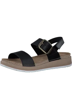 Marco Tozzi Sandali Donna Bassi in Pelle con Chiusura a Strappo, (Schwarz), 41 EU