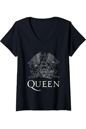 Queen Logo ufficiale Classic Crest bianco Maglietta con Collo a V