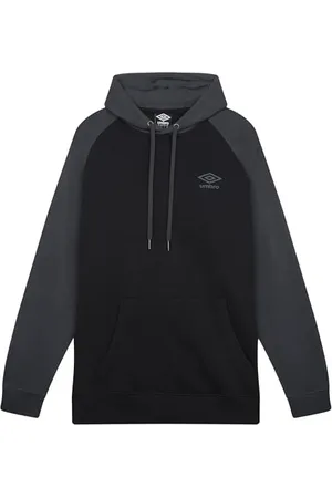 Umbro Core Raglan Hood Felpa con Cappuccio, Nero/Grigio Chiaro, M Uomo