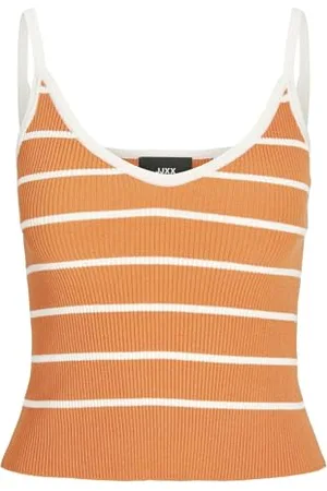 JJXX Jxesther-Maglia Aderente a Righe Top, Colore: Arancione, XS Donna