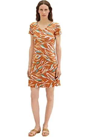 TOM TAILOR Donna Vestito 1035234, (31758 - Brown Abstract Leaf Design), 44