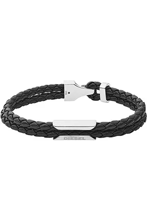 Diesel Bracciale Da Uomo Impilabile, L 18,5 Cm Bracciale In Pelle Nera, DX1247040