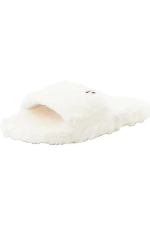 Tommy Hilfiger Pantofole Donna Flag Fur Home Slipper Slide Peluche, (Ancient White), 35/36 EU