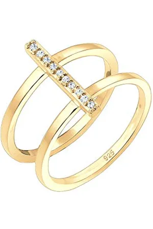 Elli An , doppio anello da donna, stile geometrico, con cristalli , in argento sterling 925