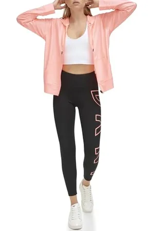 DKNY Pantaloni Aderenti a Vita Alta 7/8 con Logo esploso Leggings, , L Donna