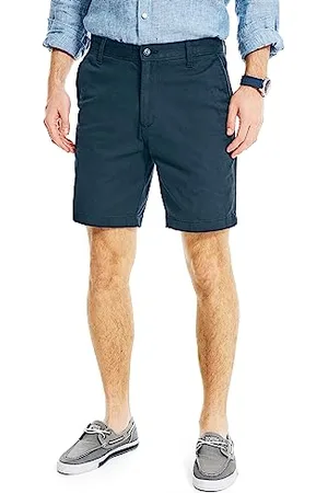 Nautica Classic Fit Flat Front Stretch Solid Chino Deck Short Pantaloncini Casual, , 35 W Uomo