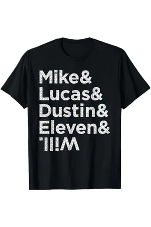 Stranger Things Mike Lucas Dustin Eleven and Will Names Maglietta