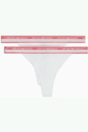Emporio Armani Stretch Cotton Logoband 2-Pack T-Thong, Mutandine perizoma Donna, (White), XS