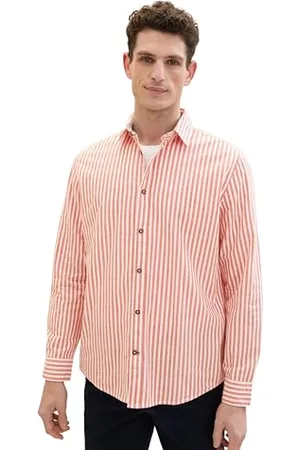 TOM TAILOR 1041353 Camicia, 35384-Strisce Arancioni Bianche Dobby, S Uomo