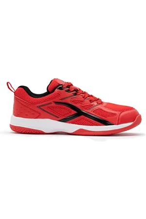Hundred Xoom Scarpe da Badminton Professionali Antitraccia da Uomo | Materiale: ecopelle | Adatto per tennis indoor, squash, ping pong, basket e paddle (rosso/bianco, taglia: EU 42, UK 8, US 9)